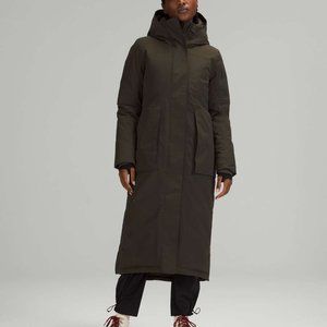 Lululemon Athletica Winter Warrior Long Parka Jacket in Dark Olive